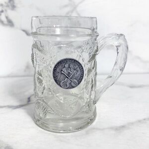 Vintage Beer Stein, heavy pressed glass, pewter medallion Nashville music City